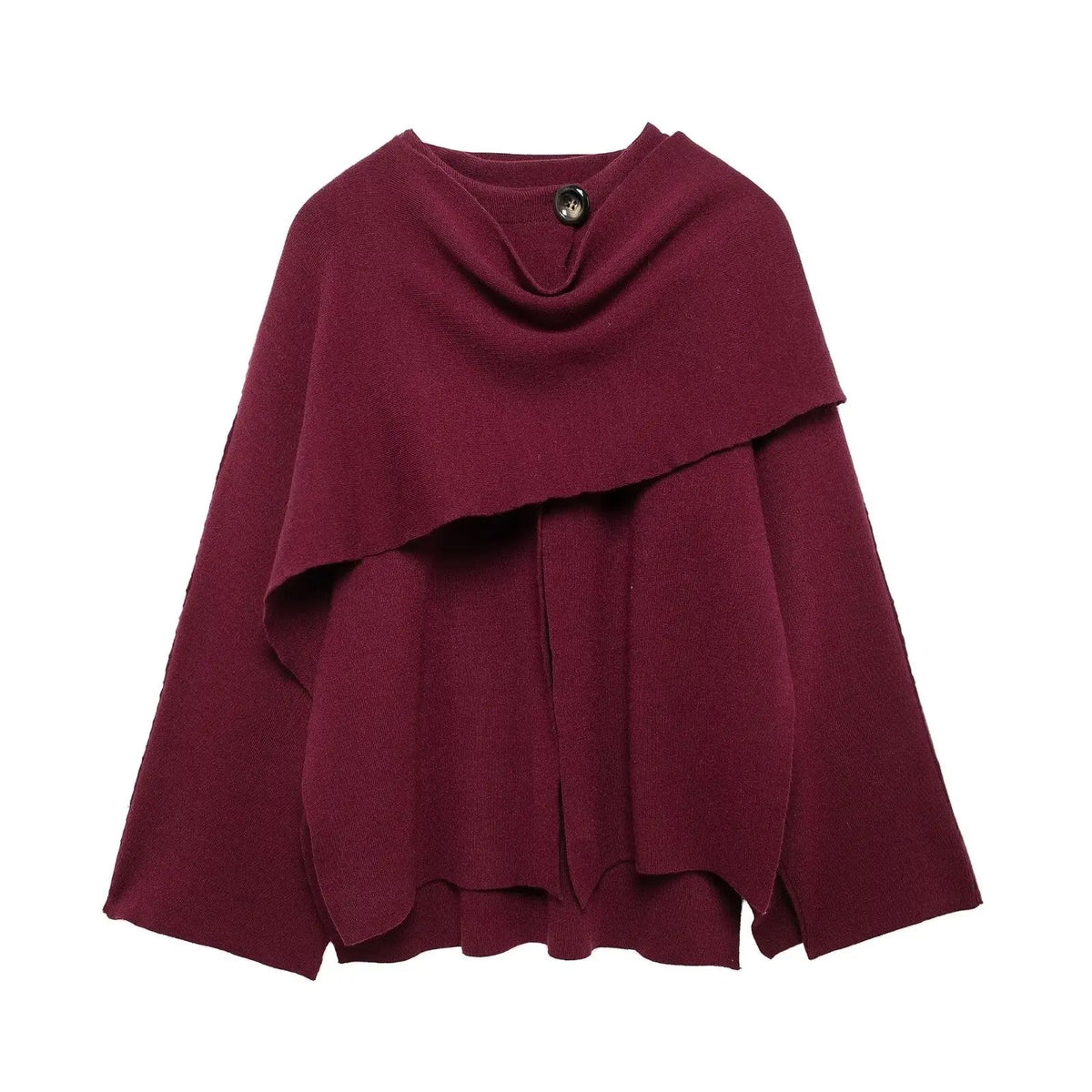 Poncho Capa de Punto con Cuello Drapeado — Viaestilo