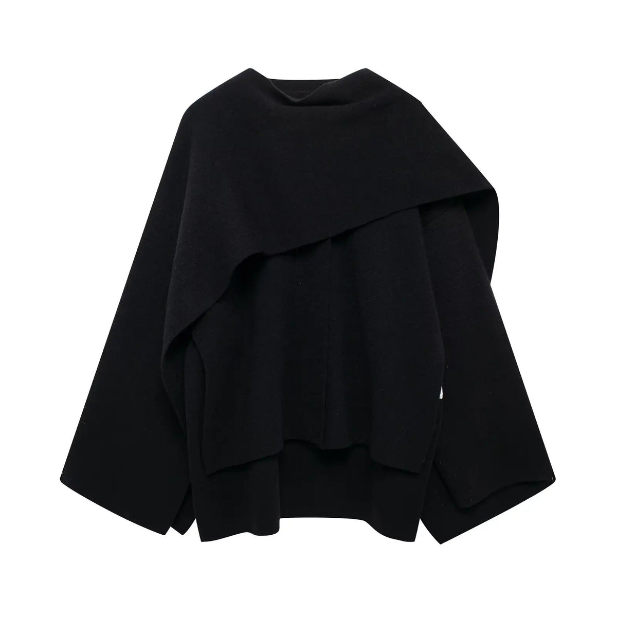 Poncho Capa de Punto con Cuello Drapeado — Viaestilo
