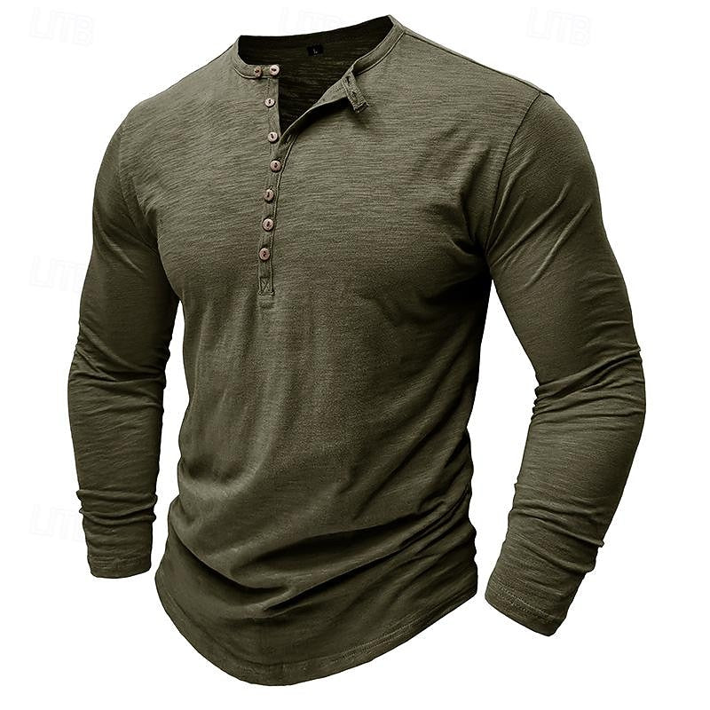 Playera Henley Manga Larga Corte Clásico — Viaestilo