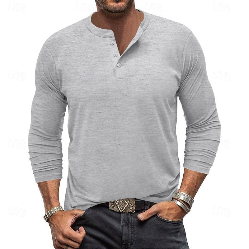 Playera Henley Manga Larga de Punto Liso — Viaestilo