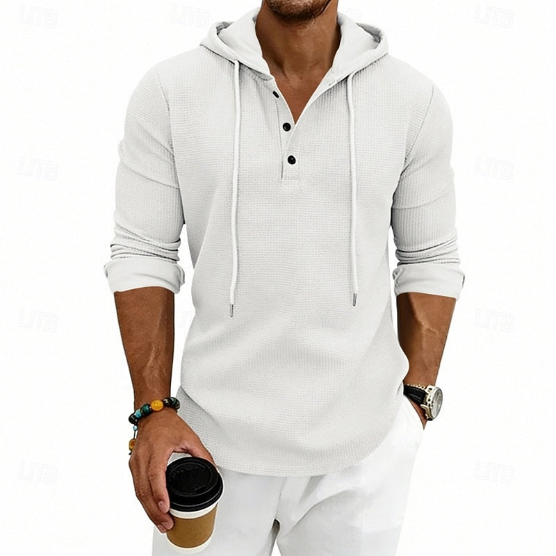 Playera Henley con Capucha Manga Larga — Viaestilo