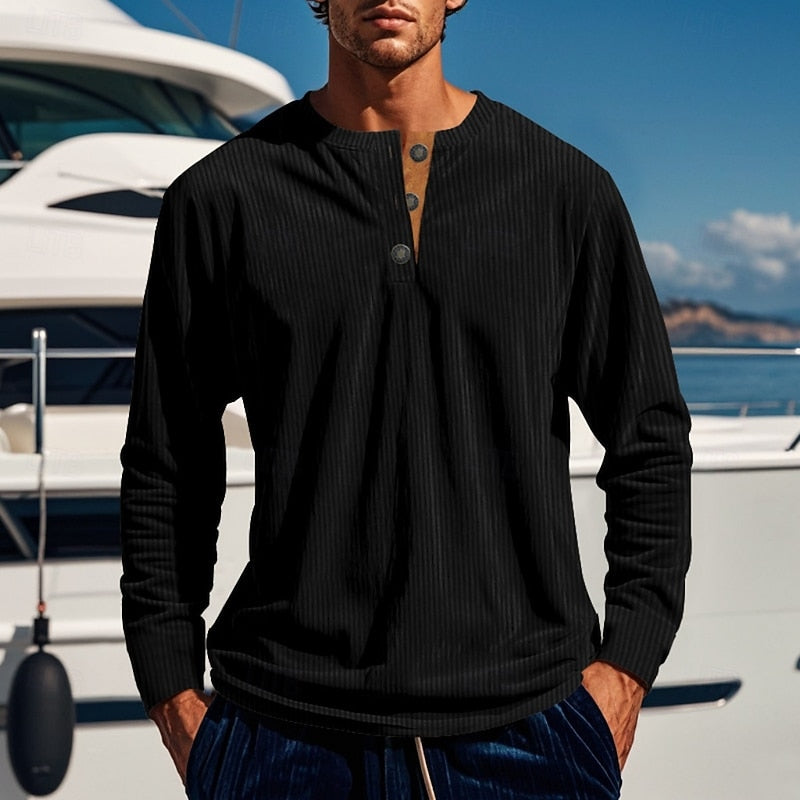 Playera Henley de Punto Rib Corte Entallado — Viaestilo