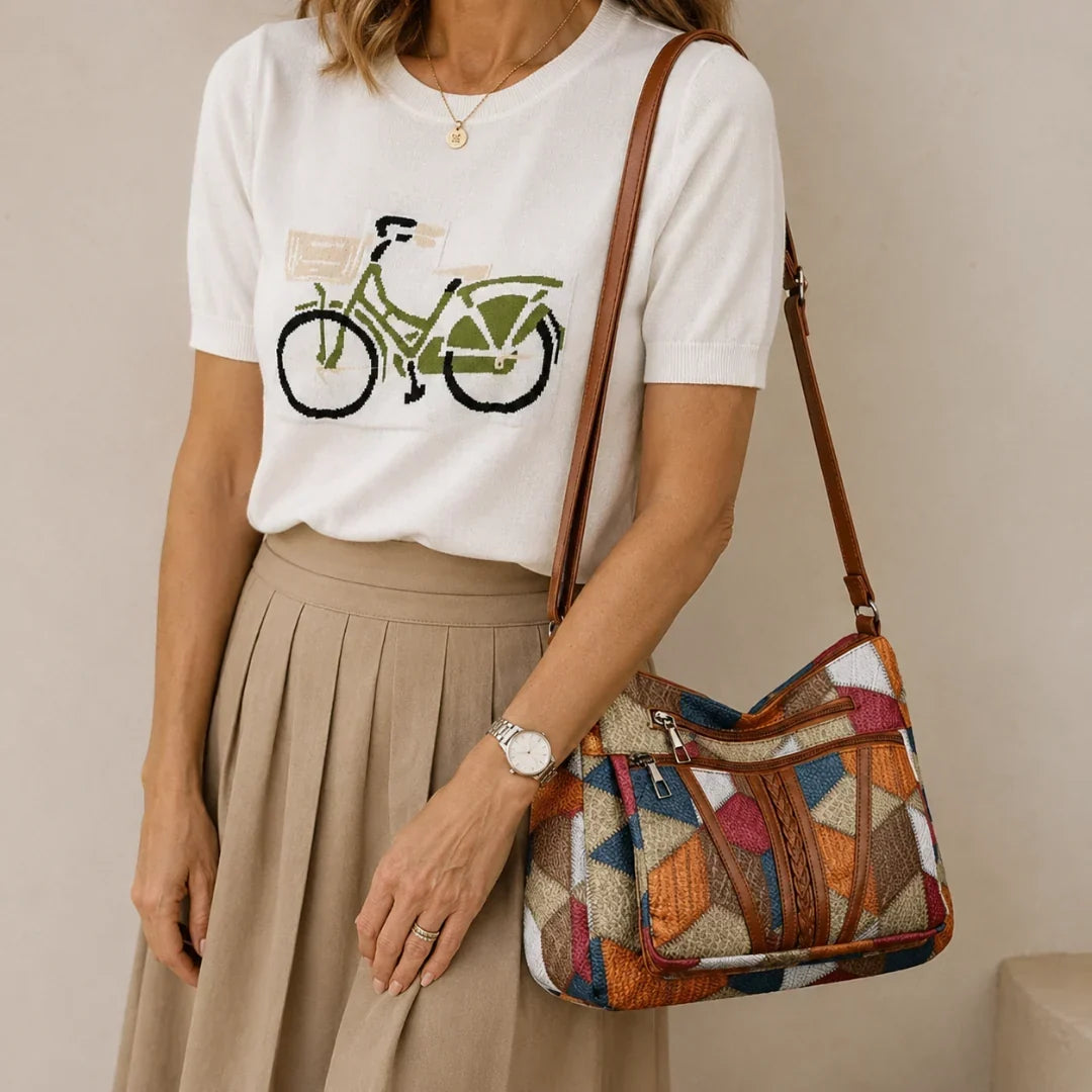 Bolsa Nella Patchwork Geométrica con Ecopiel — Viaestilo