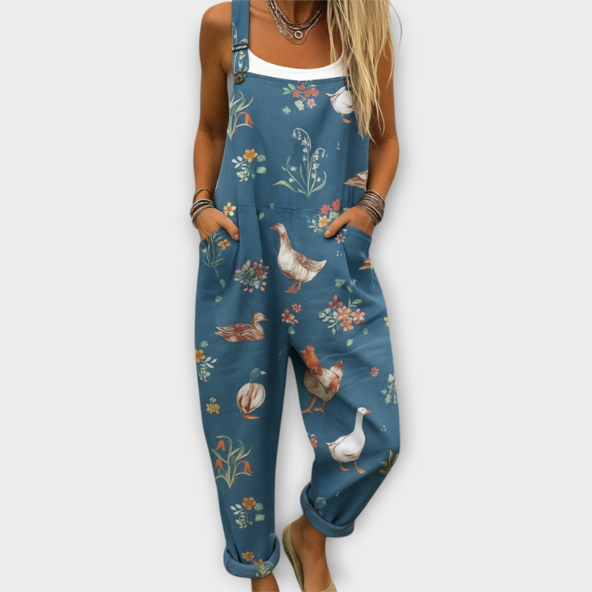 Jumpsuit Floral Retro de Corte Relajado — Viaestilo