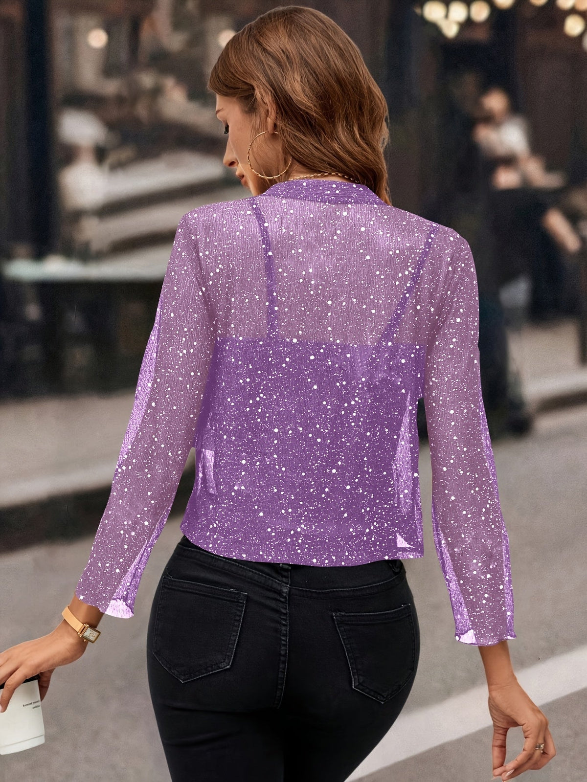 Chamarra Crop Abierta con Brillo y Manga 3/4 — Viaestilo