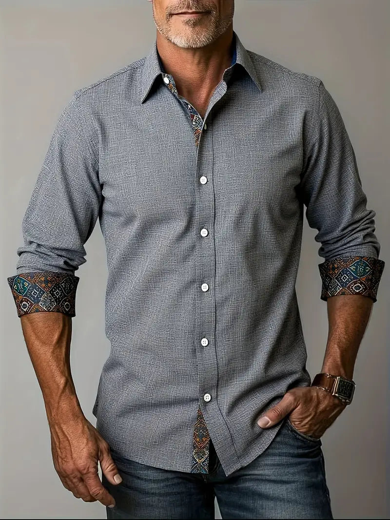 Camisa Manga Larga Slim con Cuello y Puños en Contraste — Viaestilo