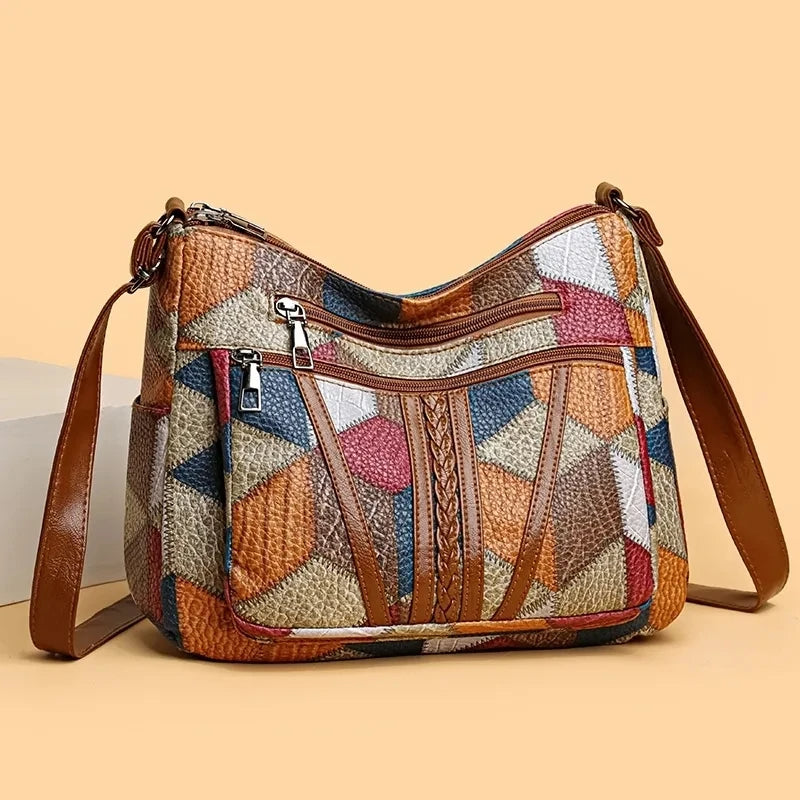 Bolsa Nella Patchwork Geométrica con Ecopiel — Viaestilo