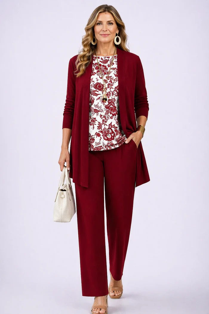 Conjunto Jenilyn de Tres Piezas con Cárdigan Estampado — Viaestilo