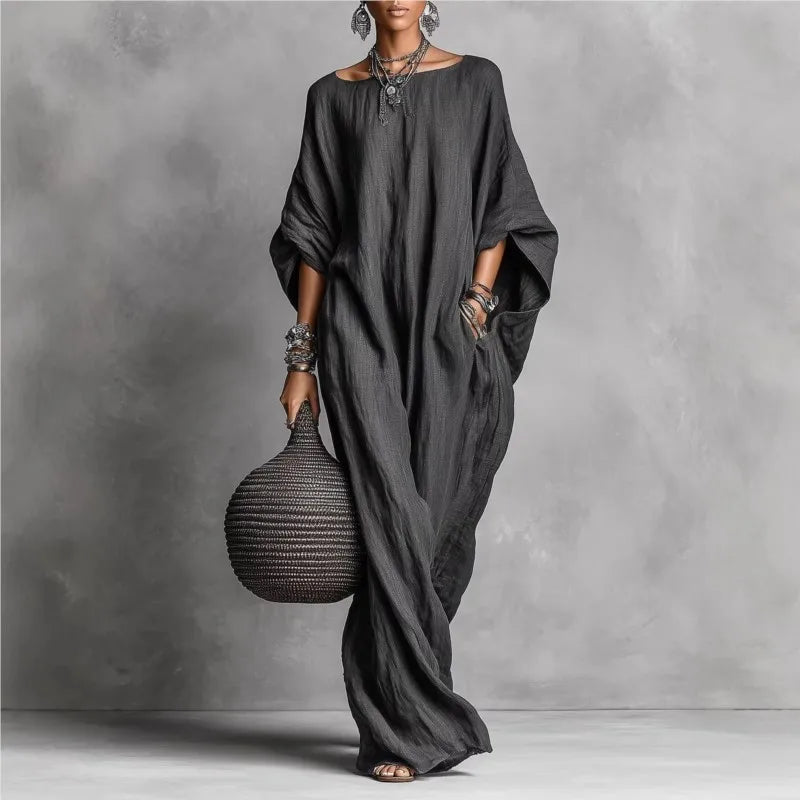 Vestido Maxi Manga Murciélago Corte Holgado — Viaestilo