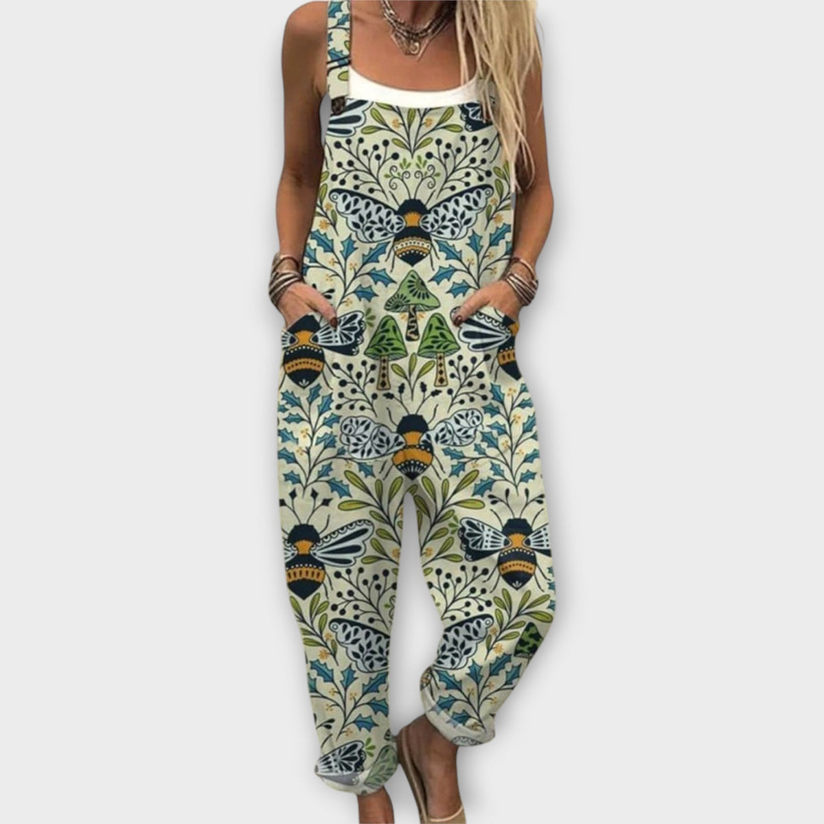 Jumpsuit Floral Retro de Corte Relajado — Viaestilo