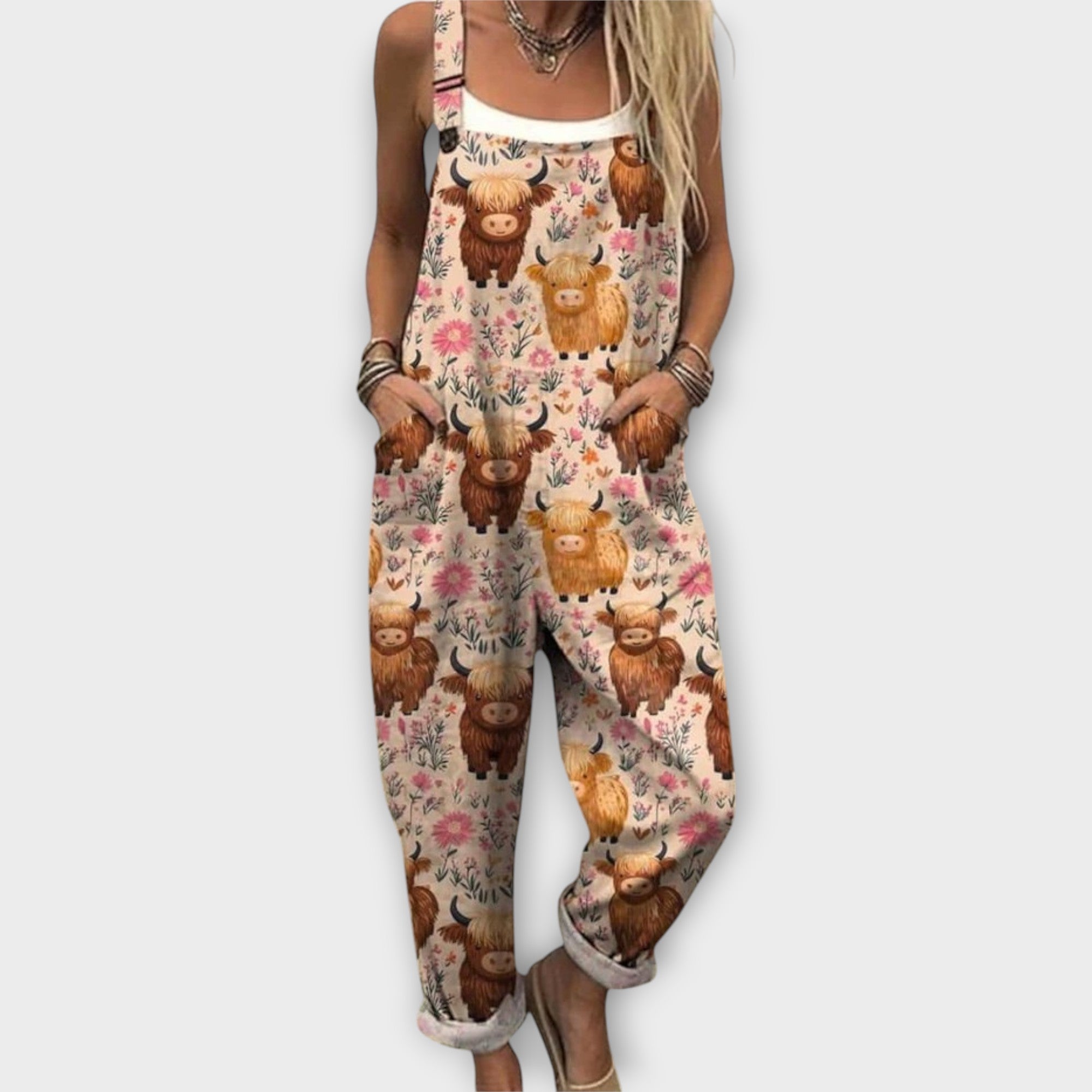Jumpsuit Floral Retro de Corte Relajado — Viaestilo