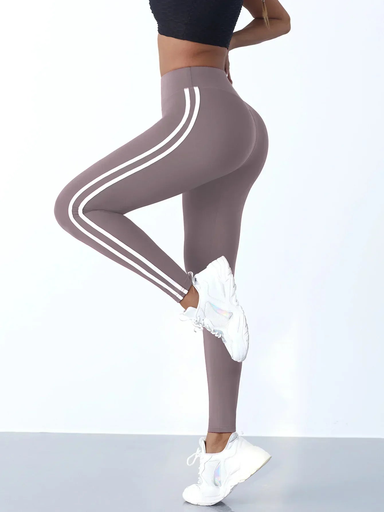 Leggings Cintura Alta Scrunch con Franja Lateral — Viaestilo