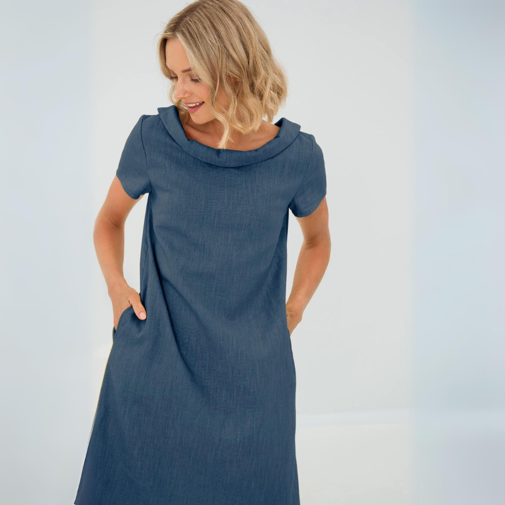 Vestido Shift de Lino Manga Corta con Bolsillos — Viaestilo