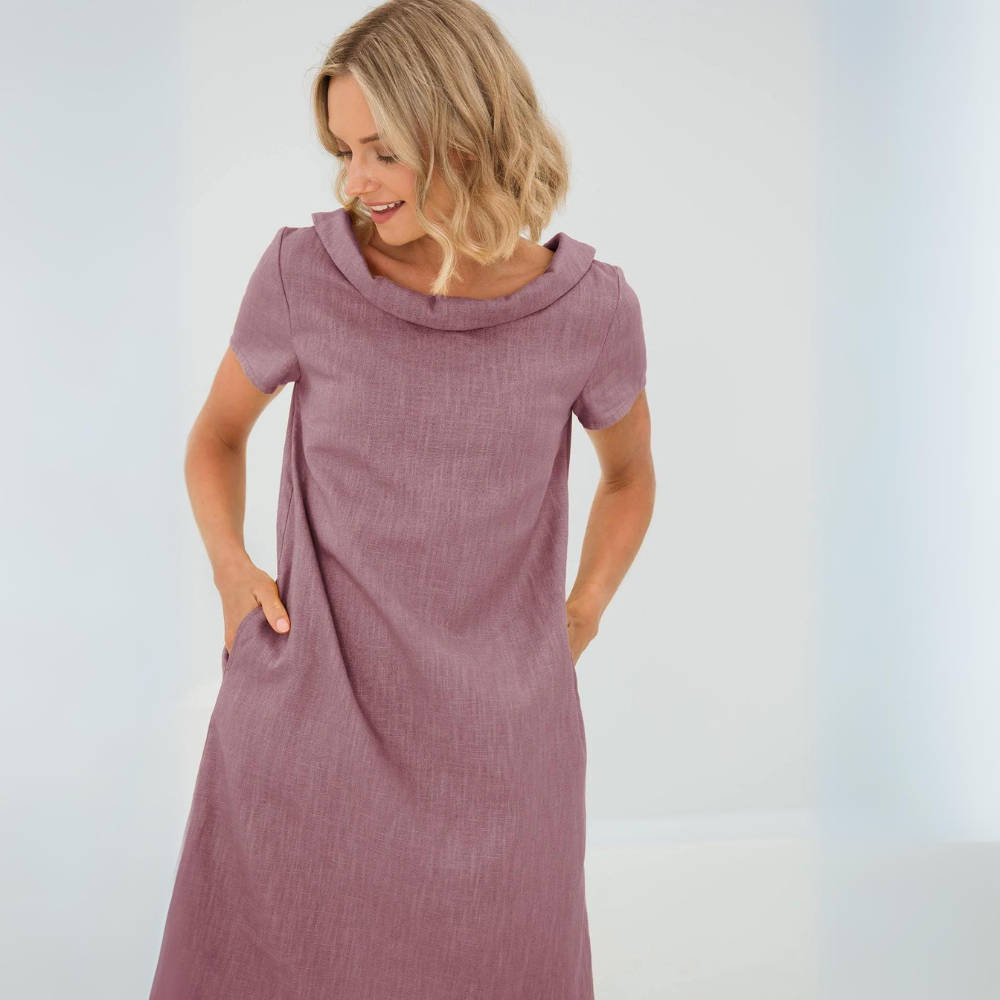 Vestido Shift de Lino Manga Corta con Bolsillos — Viaestilo