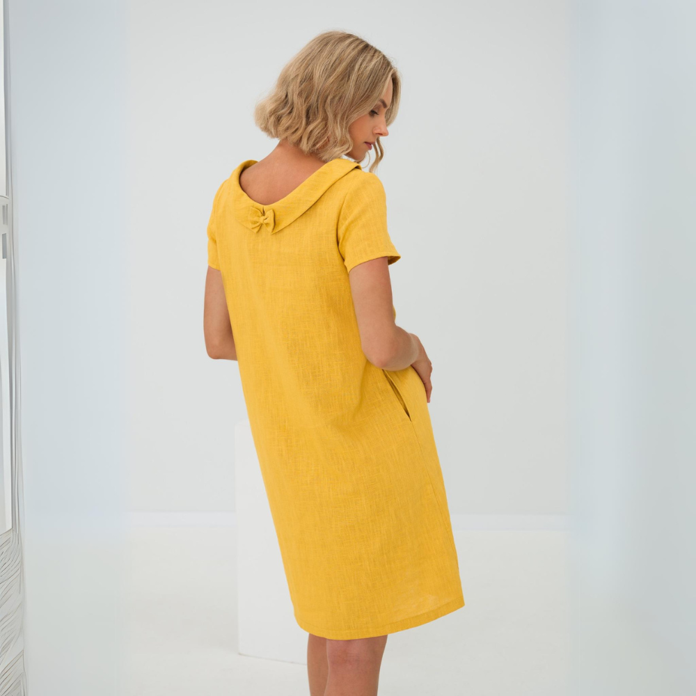 Vestido Shift de Lino Manga Corta con Bolsillos — Viaestilo