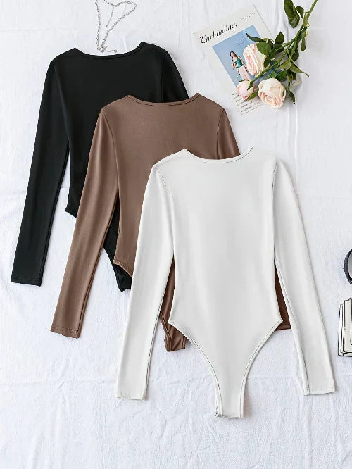 Bodysuit Manga Larga Cuello Redondo Entallado — Viaestilo