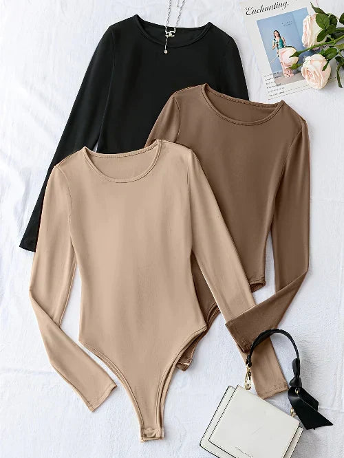 Bodysuit Manga Larga Cuello Redondo Entallado — Viaestilo