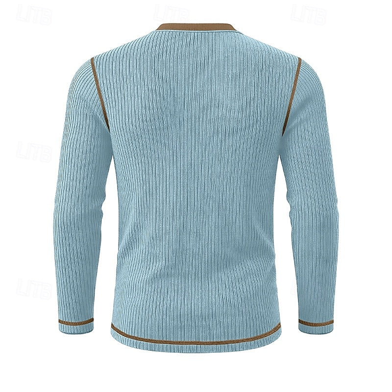 Playera Henley Texturizada de Rib Manga Larga — Viaestilo