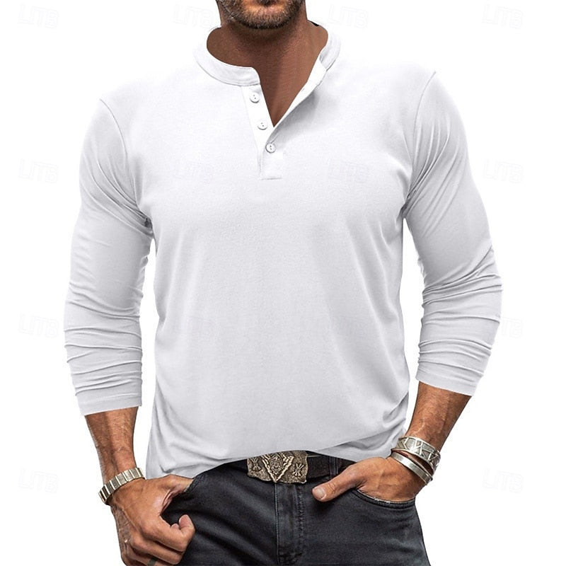 Playera Henley Manga Larga de Punto Liso — Viaestilo