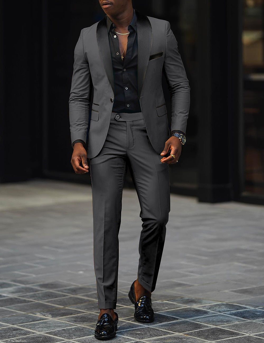 Traje Dos Piezas con Solapa Chal Corte Slim — Viaestilo