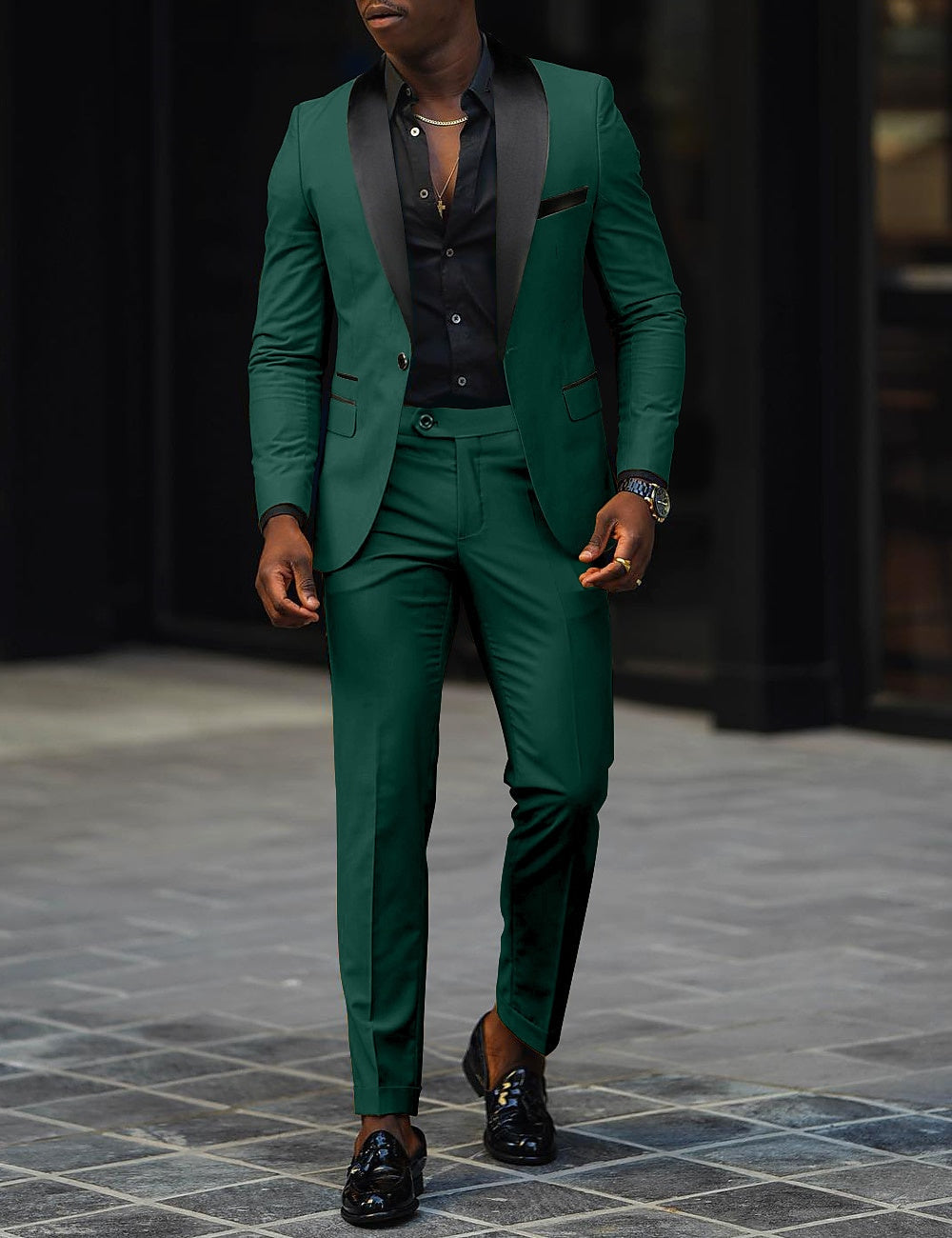 Traje Dos Piezas con Solapa Chal Corte Slim — Viaestilo