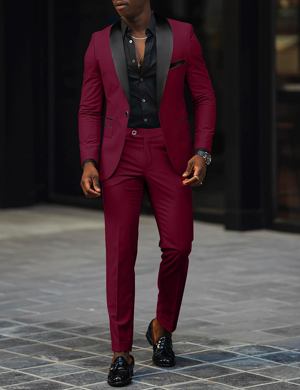 Traje Dos Piezas con Solapa Chal Corte Slim — Viaestilo