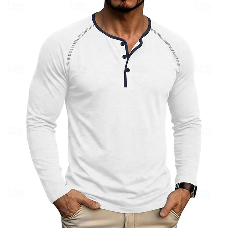 Playera Henley Clásica de Algodón Manga Larga — Viaestilo