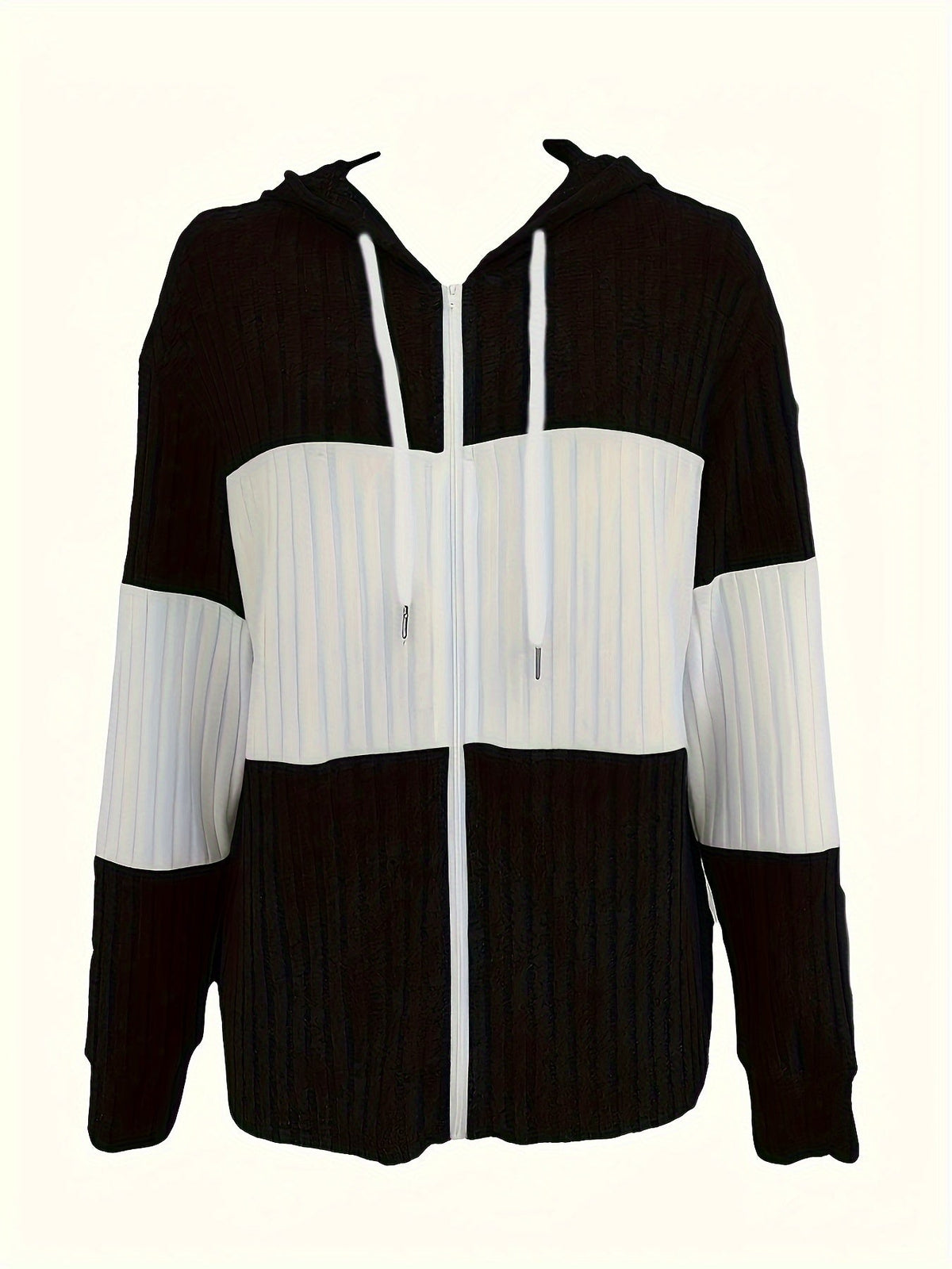 Sudadera con Cierre y Bloques de Color Texturizada — Viaestilo