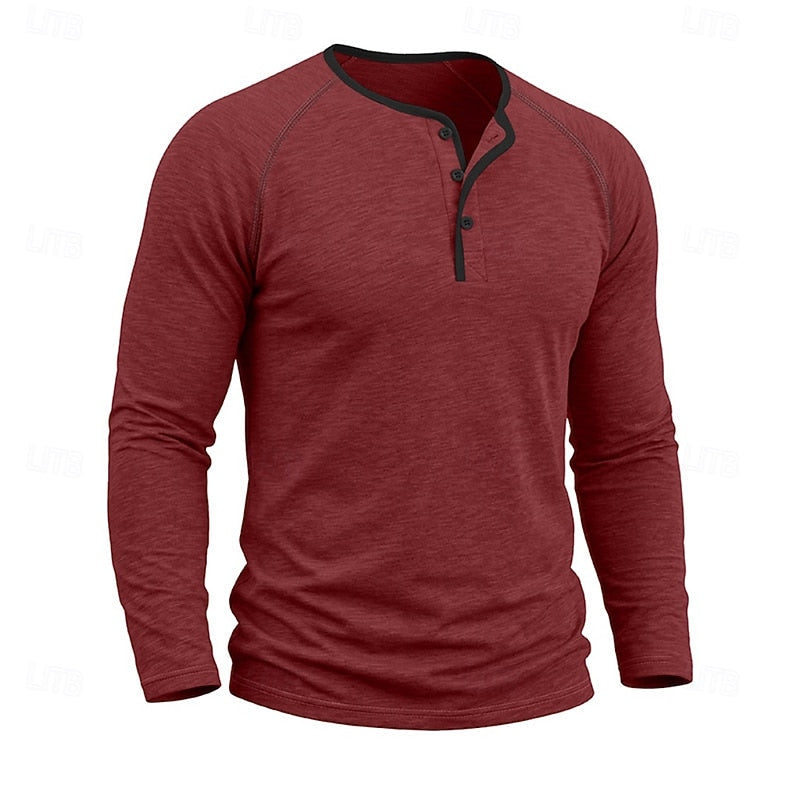 Playera Henley Clásica de Algodón Manga Larga — Viaestilo