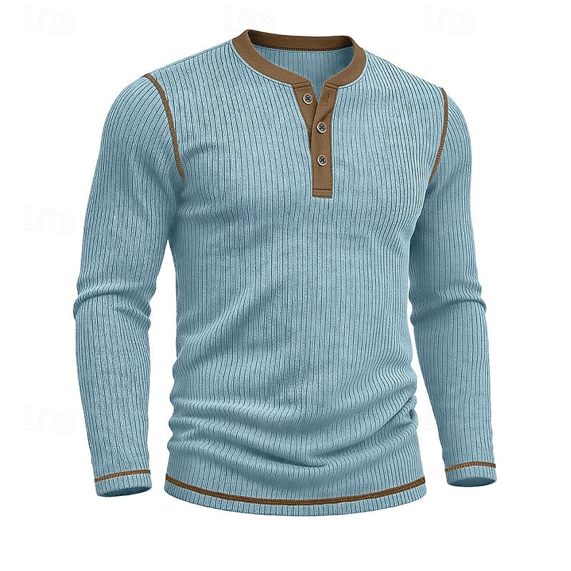 Playera Henley Texturizada de Rib Manga Larga — Viaestilo