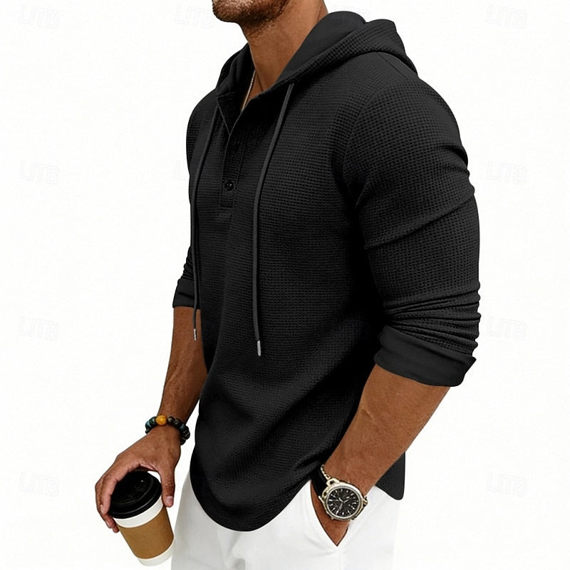 Playera Henley con Capucha Manga Larga — Viaestilo