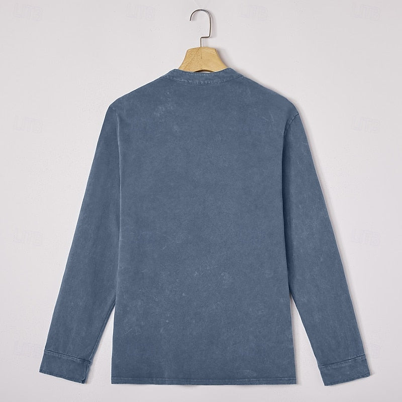 Playera Henley Lavado Vintage Manga Larga — Viaestilo