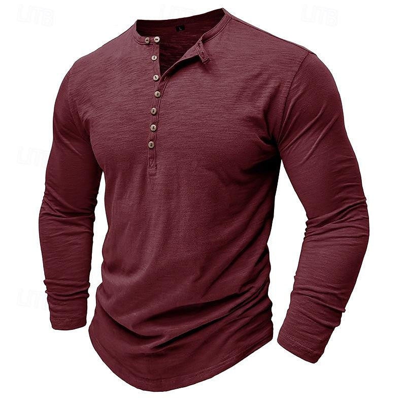Playera Henley Manga Larga Corte Clásico — Viaestilo