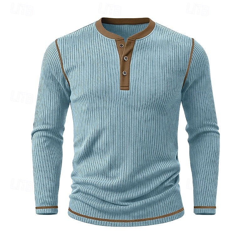 Playera Henley Texturizada de Rib Manga Larga — Viaestilo