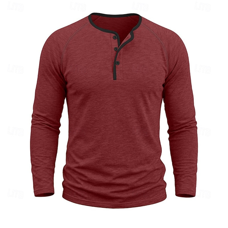 Playera Henley Clásica de Algodón Manga Larga — Viaestilo