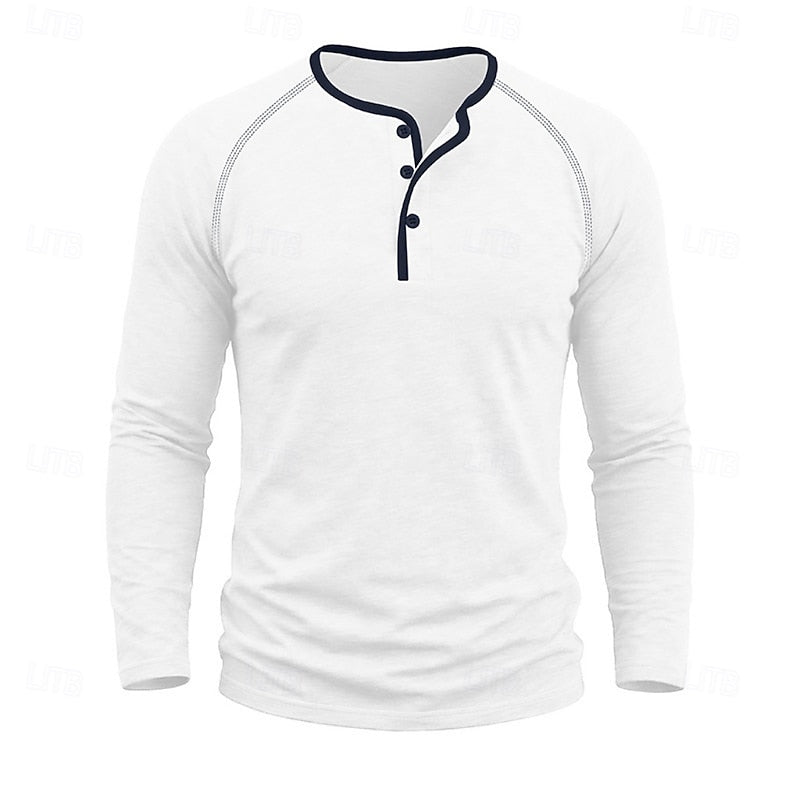 Playera Henley Clásica de Algodón Manga Larga — Viaestilo