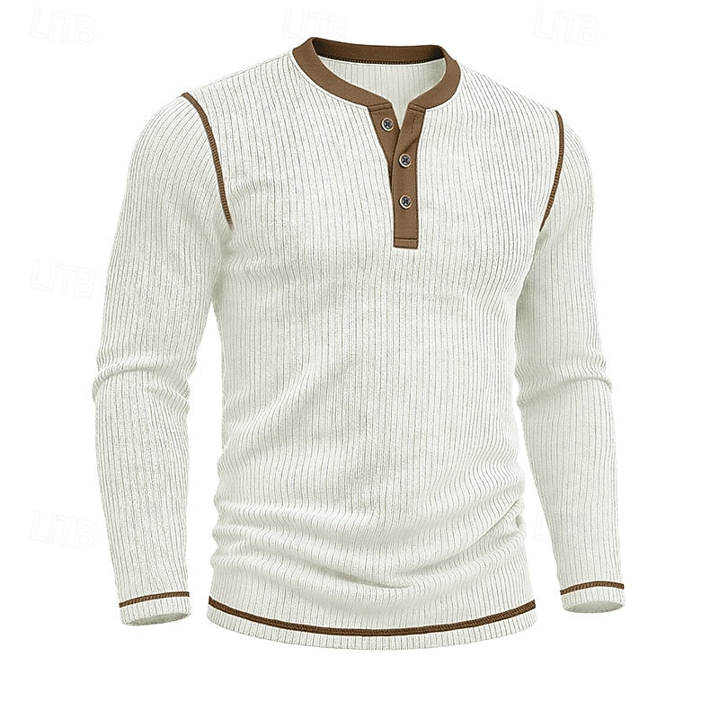 Playera Henley Texturizada de Rib Manga Larga — Viaestilo