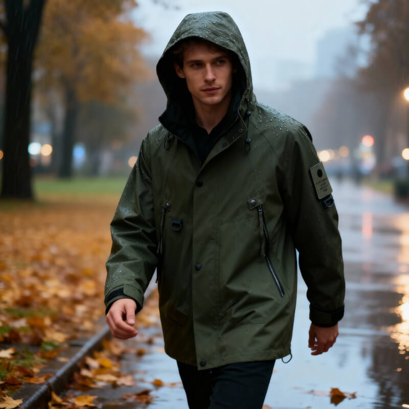 Chamarra Impermeable con Capucha y Bolsa al Pecho — Viaestilo