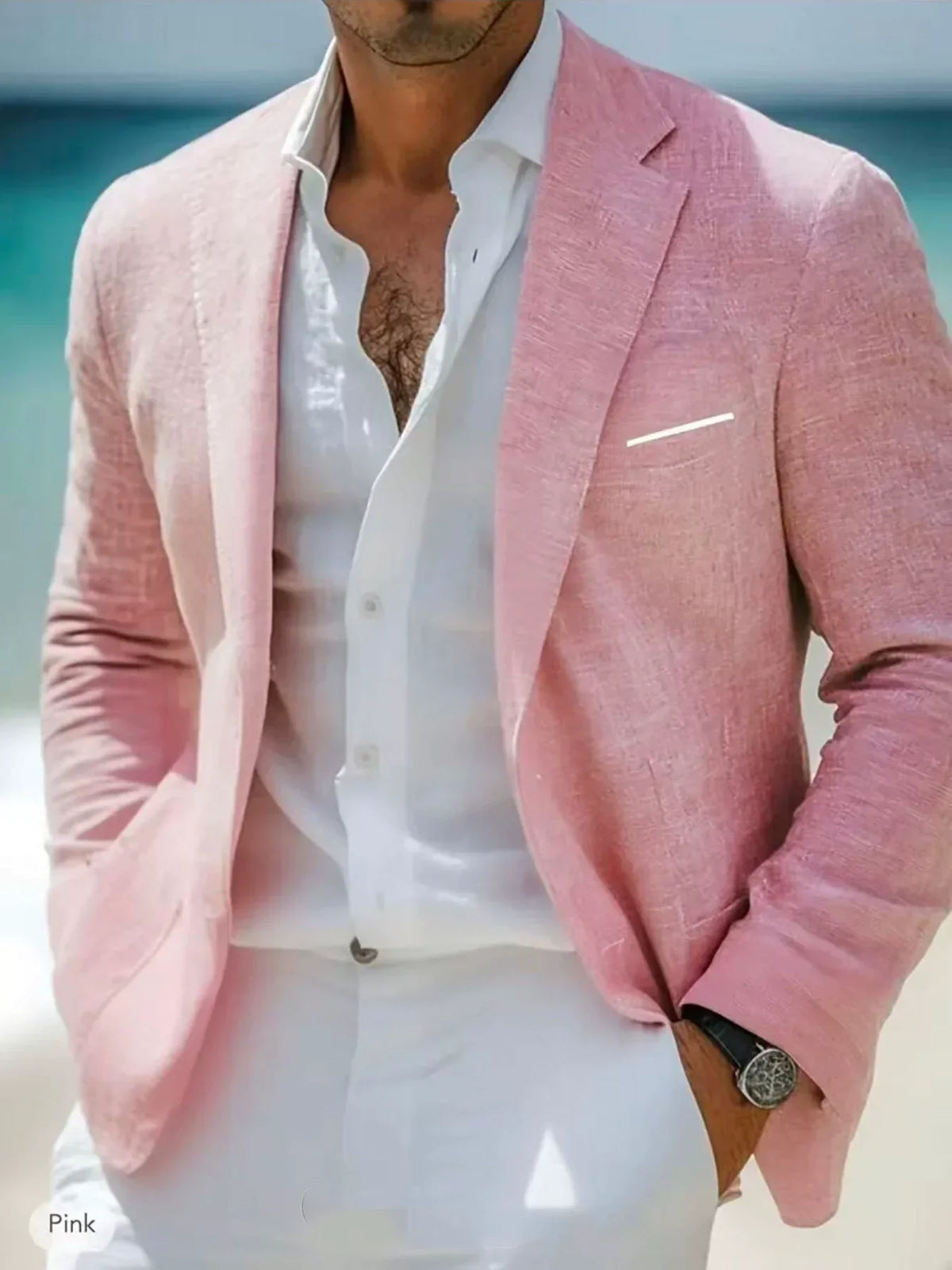 Saco Look Lino con Hombro Suave y Bolsas de Parche — Viaestilo