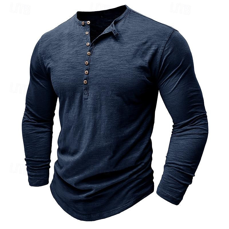 Playera Henley Manga Larga Corte Clásico — Viaestilo