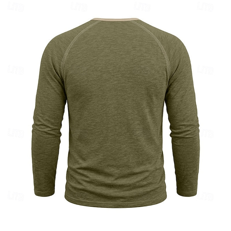 Playera Henley Clásica de Algodón Manga Larga — Viaestilo
