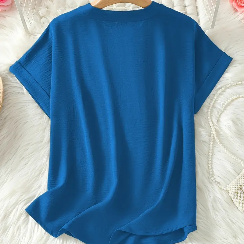 Blusa Escote en V Manga Media Corte Relajado — Viaestilo