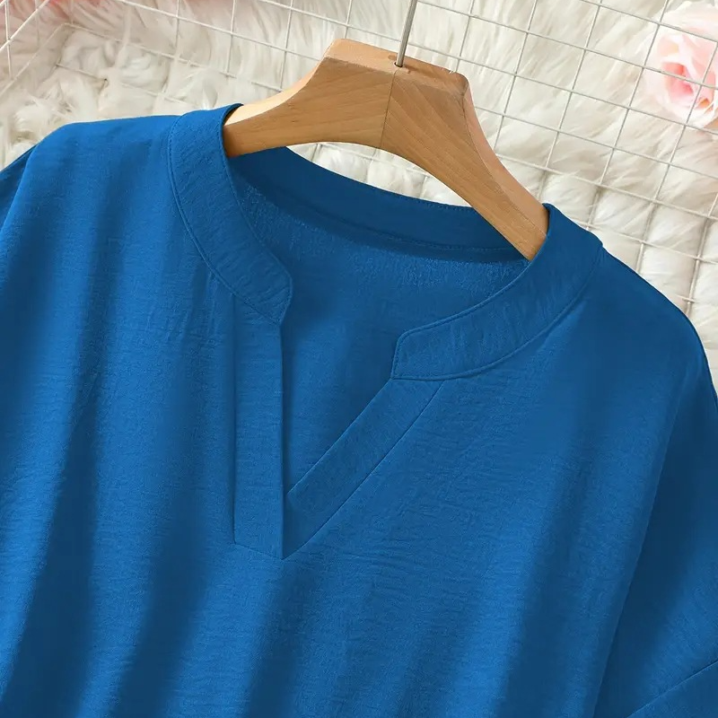 Blusa Escote en V Manga Media Corte Relajado — Viaestilo