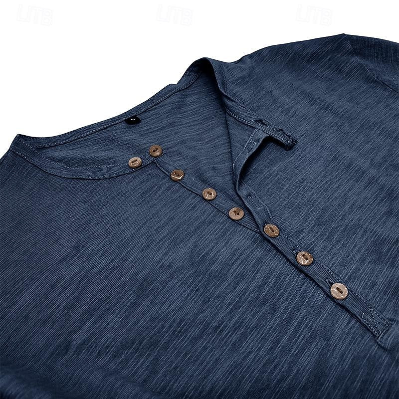 Playera Henley Manga Larga Corte Clásico — Viaestilo