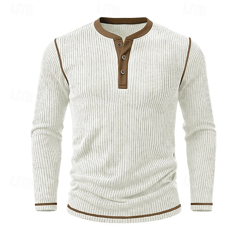 Playera Henley Texturizada de Rib Manga Larga — Viaestilo