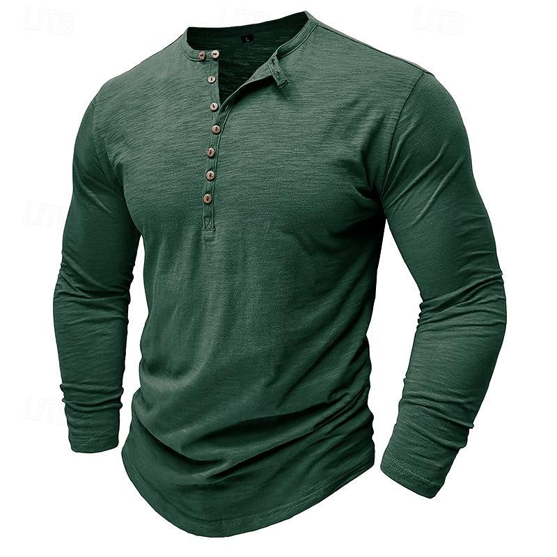Playera Henley Manga Larga Corte Clásico — Viaestilo