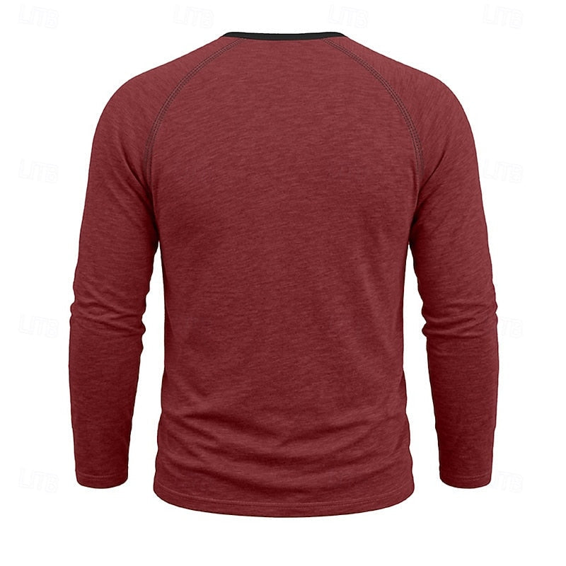 Playera Henley Clásica de Algodón Manga Larga — Viaestilo