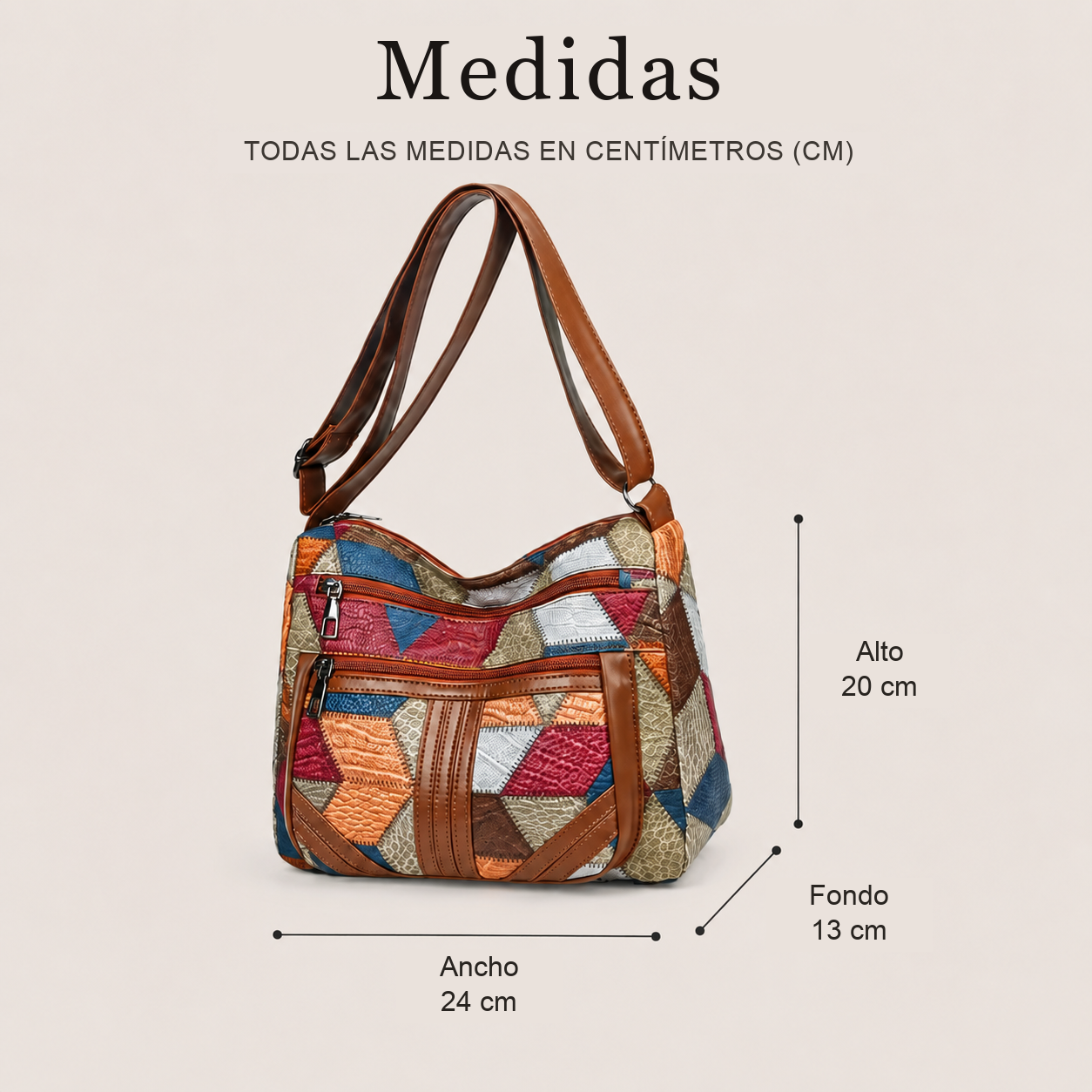 Bolsa Nella Patchwork Geométrica con Ecopiel — Viaestilo