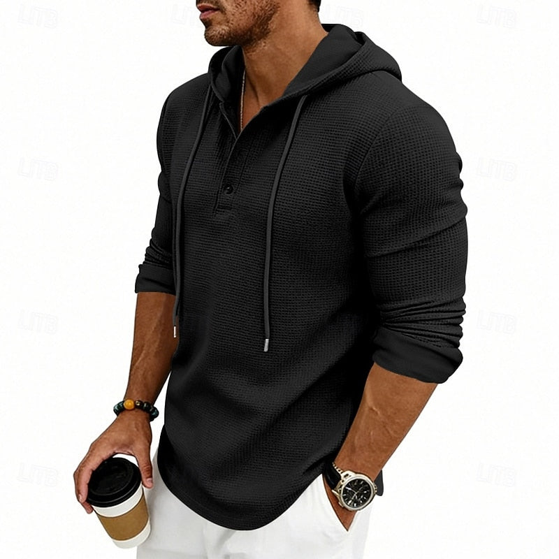 Playera Henley con Capucha Manga Larga — Viaestilo