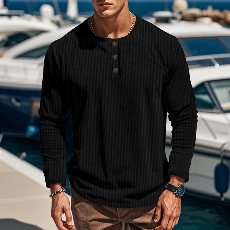 Playera Henley de Punto Rib Corte Entallado — Viaestilo